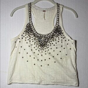 Free People Cream Embellished Tank Top